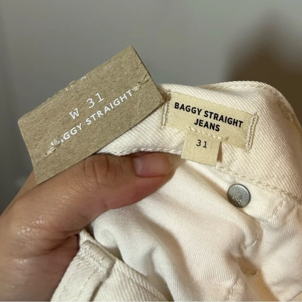Madewell Baggy Straight High Rise Jeans in Vintage Canvas Cream Size 31 NWT